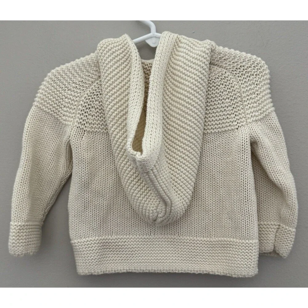 Baby Gap 18/24 Unisex Ivory Knit Full Zip Hooded Sweater Preppy 100% Cotton